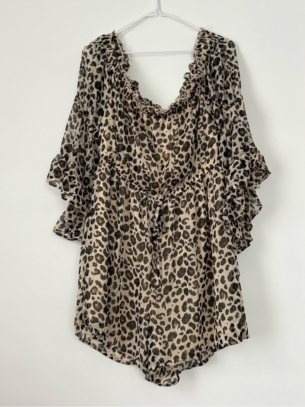 Indulge Lifestyle Leopard Print Ruffle Sleeve Romper 2X NWT
